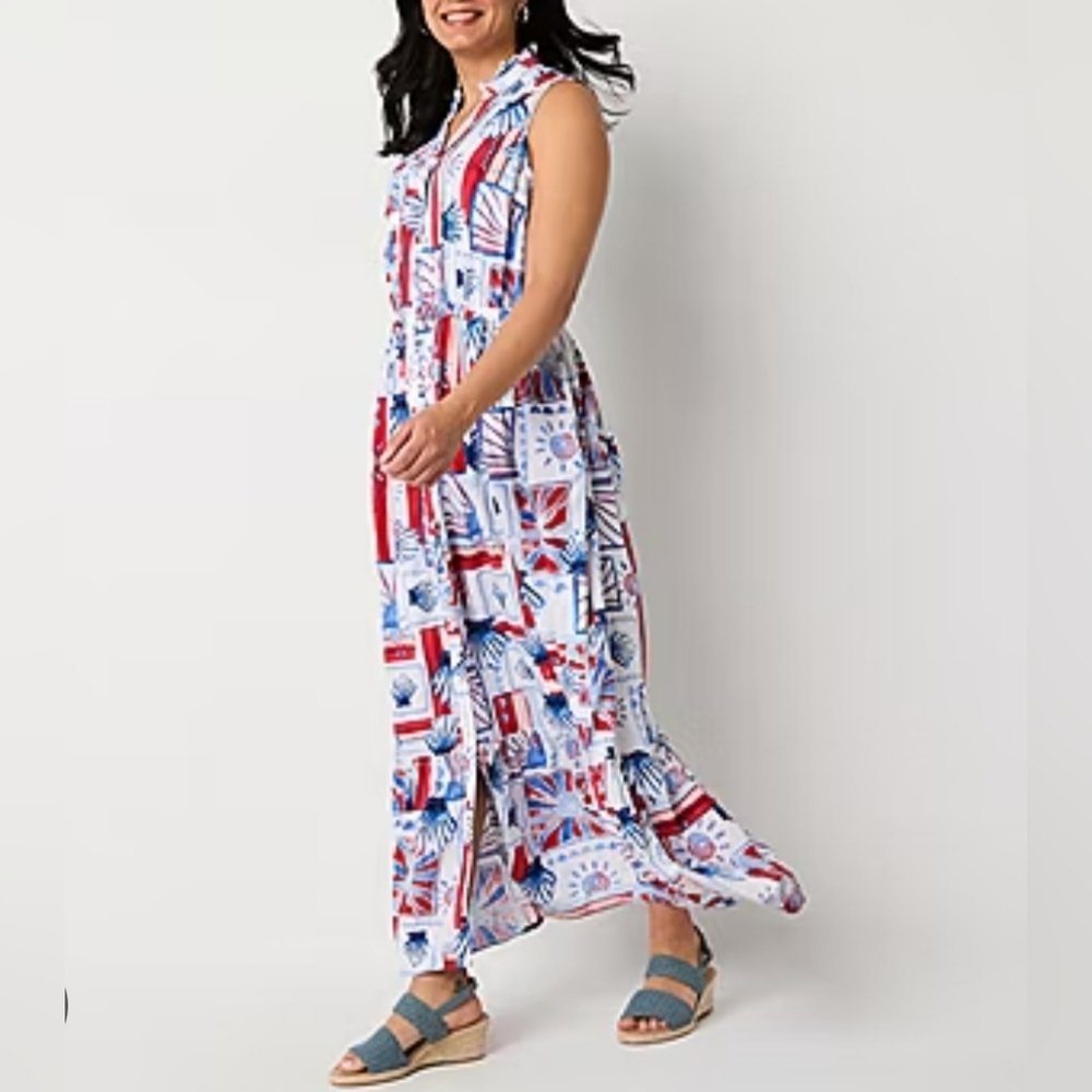 St. John's Bay Sleeveless Summer Beach  Patterned Maxi Dress NWT Size Medium